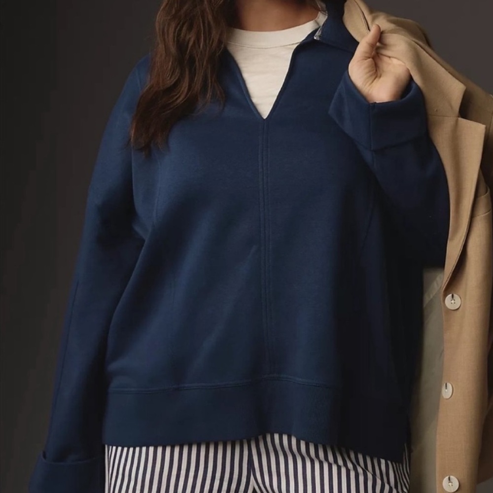 ANTHROPOLOGIE Pilcro Johnny Collar Pullover navy sweatshirt XXS